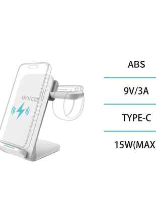 Caricatore Wireless 3 in 1 Scrivolia Pieghevole - Orologio, Auricolari Bluetooth - HC2715