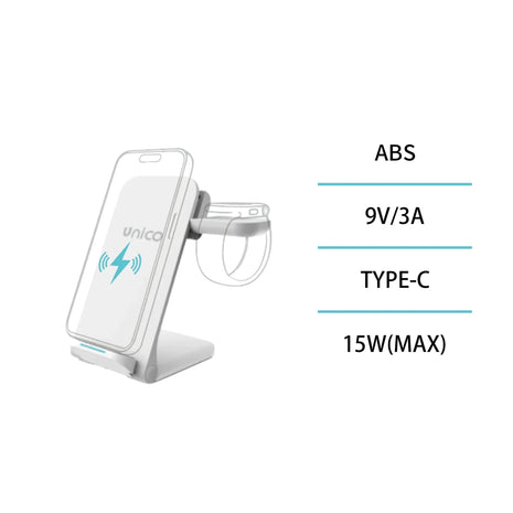 Caricatore Wireless 3 in 1 Scrivolia Pieghevole - Orologio, Auricolari Bluetooth - HC2715