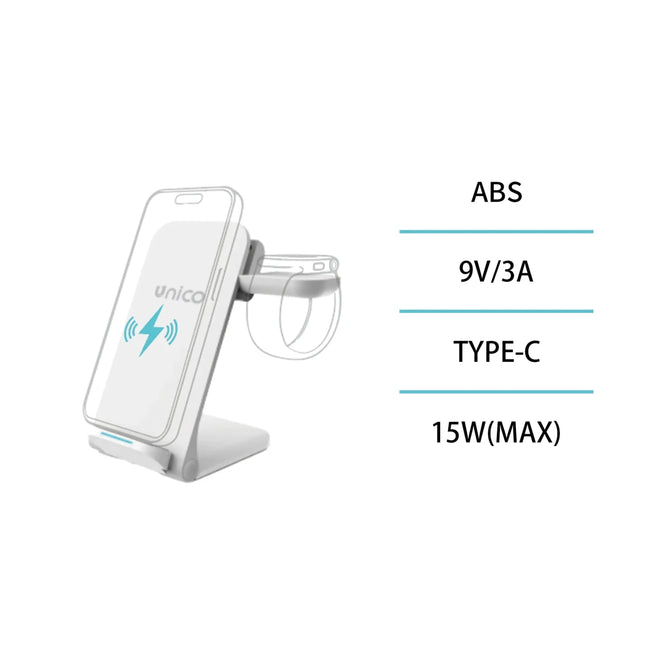 Caricatore Wireless 3 in 1 Scrivolia Pieghevole - Orologio, Auricolari Bluetooth - HC2715