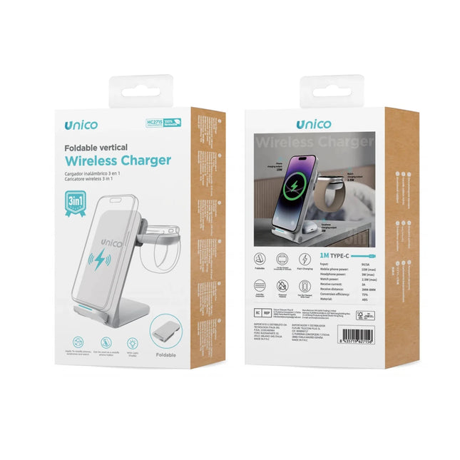 Caricatore Wireless 3 in 1 Scrivolia Pieghevole - Orologio, Auricolari Bluetooth - HC2715
