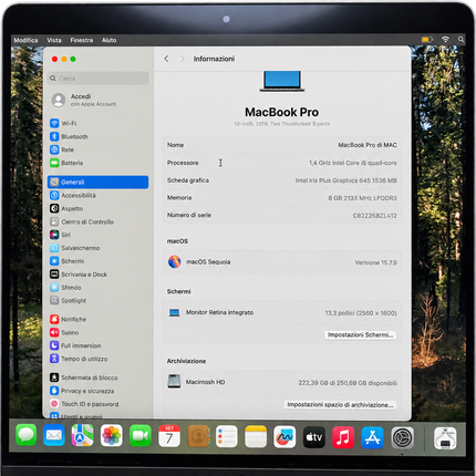 MacBook Pro A2159 2019 i5 8GB 256GB specifiche tecniche e SSD